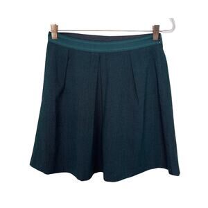 The Limited XSmall XS Green Black Tweed Flared Mini Skirt Pleated Detail Work